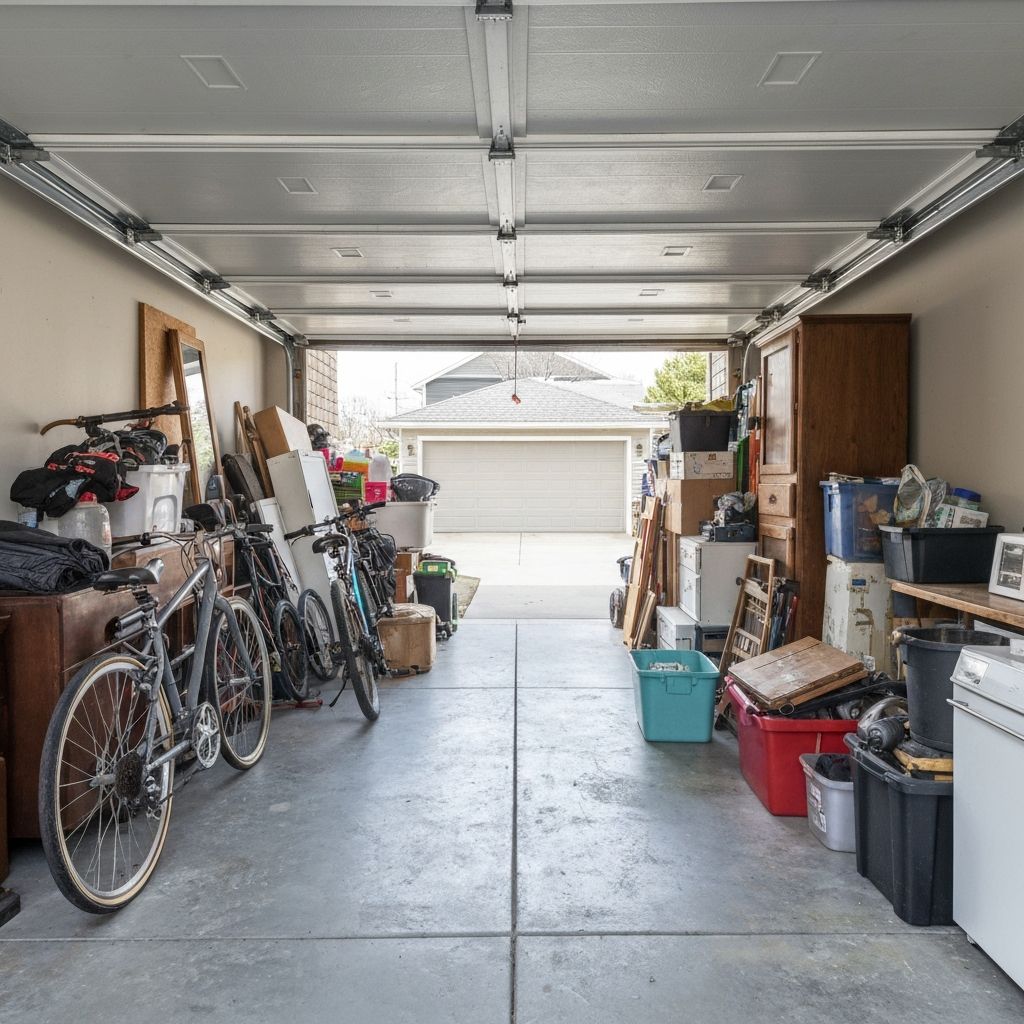 Cluttered garage before junk removal